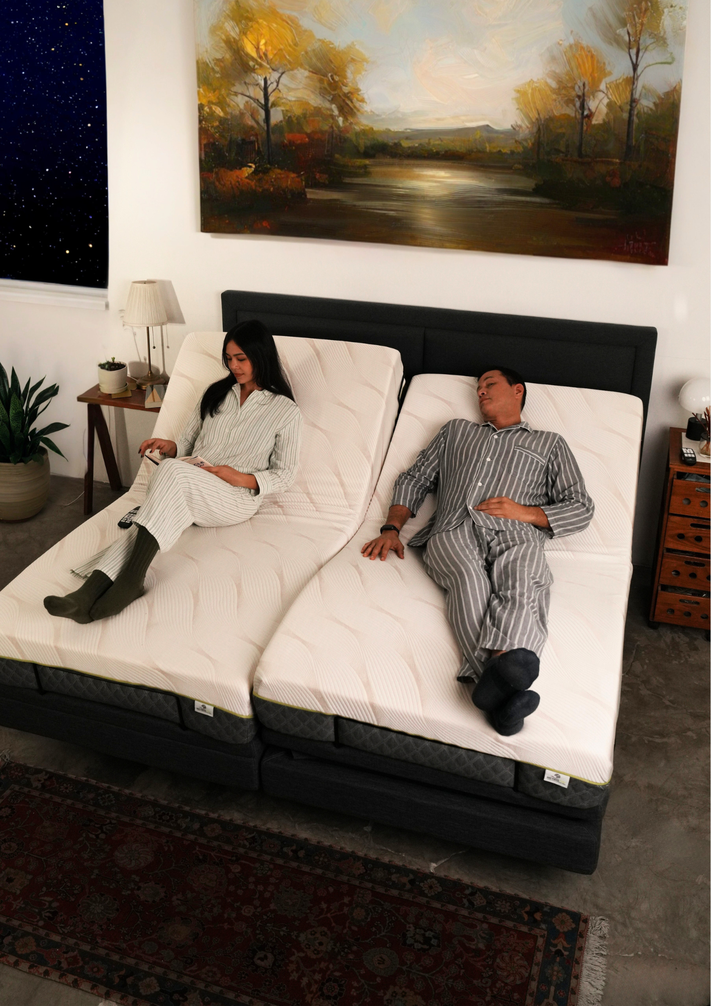 adjustable bed being used in a bedroom